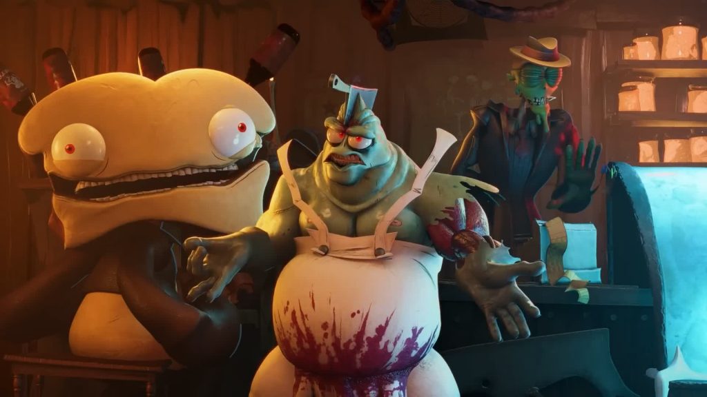Breadhead улыбается рядом с Ken the Butcher и Mud в захламлённом магазине
